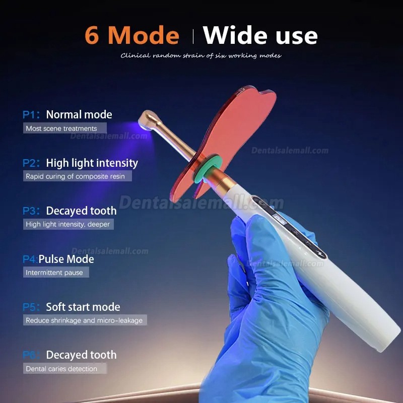 Dental Wireless 1 Second LED Curing Light with Caries Detection Detector 6 Modes 1800MW/CM2